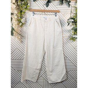 Zara Women's Corduroy Off White Beige Wide Leg Pants Cropped Size  10